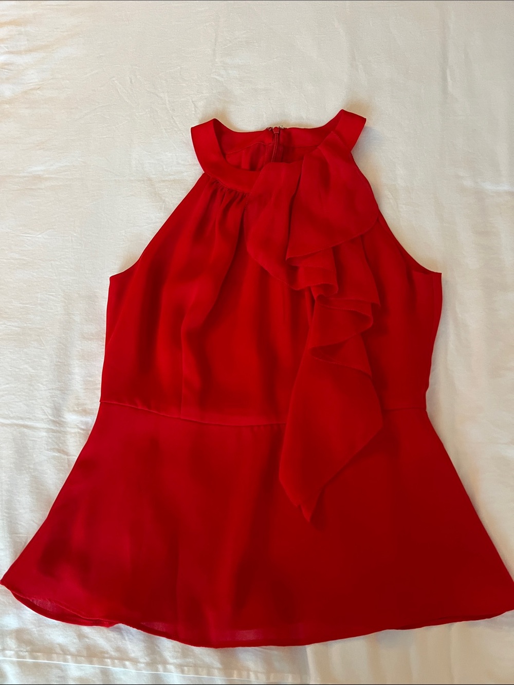 White House Black Market Red Ruffle Halter Top